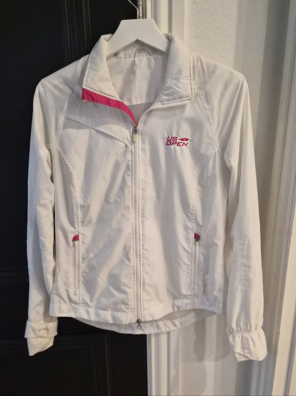 Official US Open White  Zip Tennis Jacket Women's Small Pink Trim Windbreaker